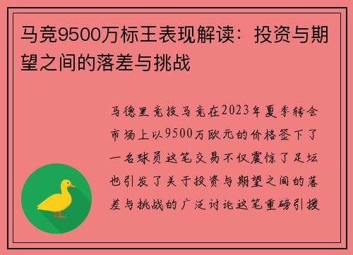 马竞9500万标王表现解读：投资与期望之间的落差与挑战